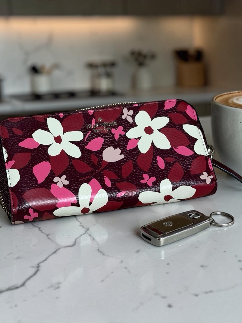kate spade Floral Zip-Around Wallet in Burgundy, Red, Pink & White